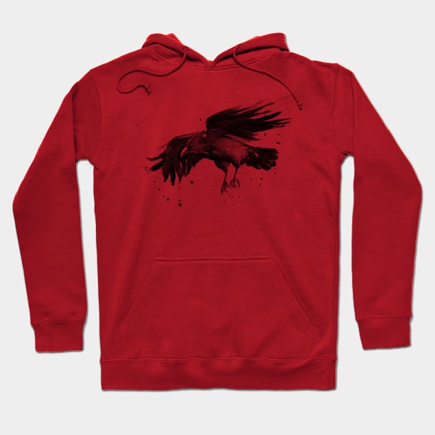 Flying Raven Watercolor Hoodie by Olechka